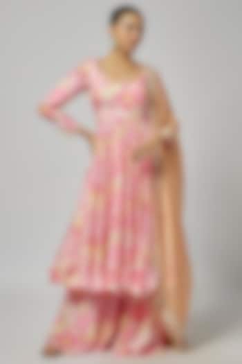 Pink Mul Cotton & Soft Organza Embroidered Anarkali Set by ANNU'S CREATION