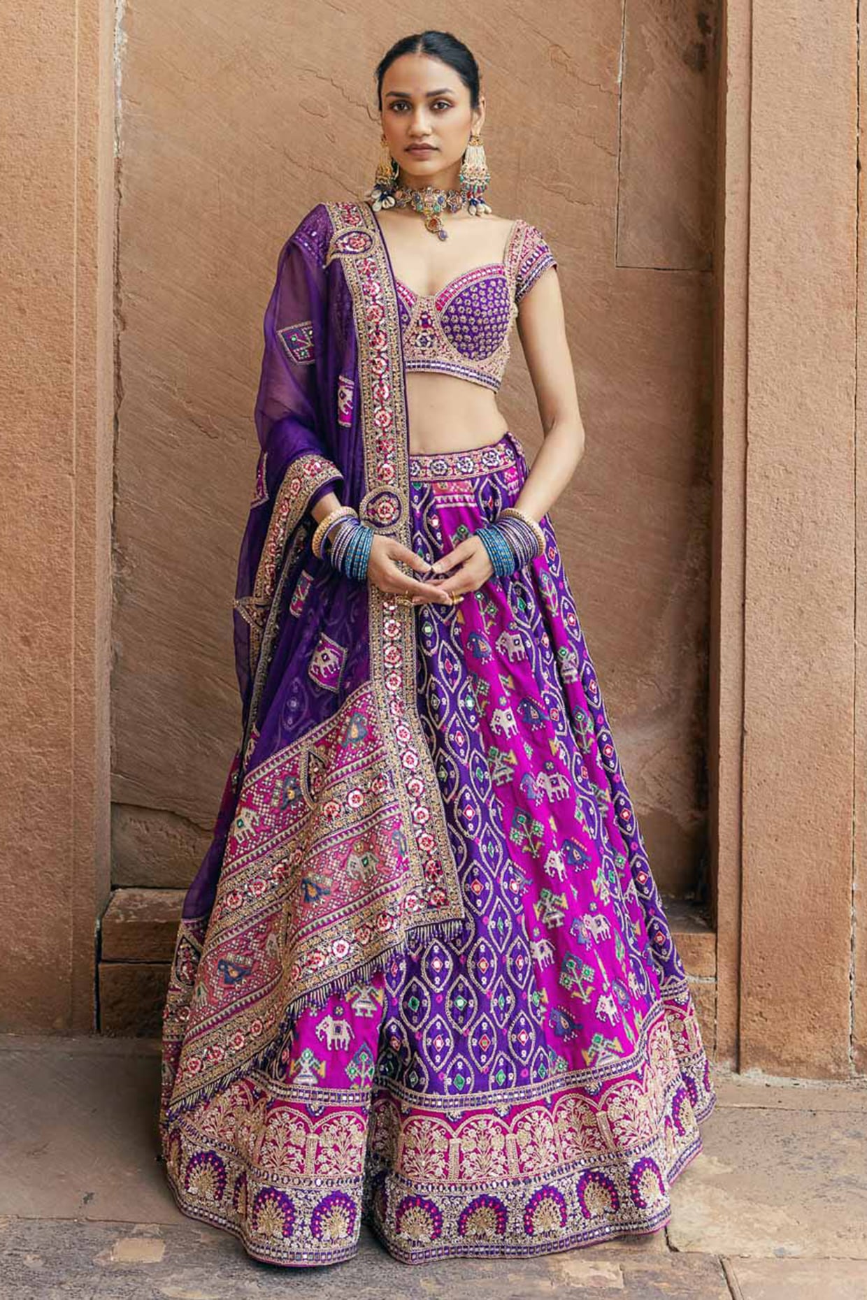 Annu Patel Purple Patola Silk Zardosi Work Lehenga Set