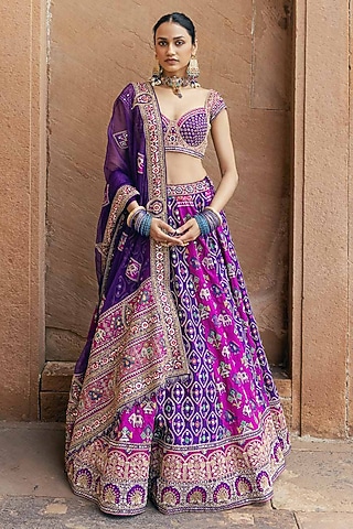 Purple Patola Silk Zardosi Work Lehenga Set by Annu Patel