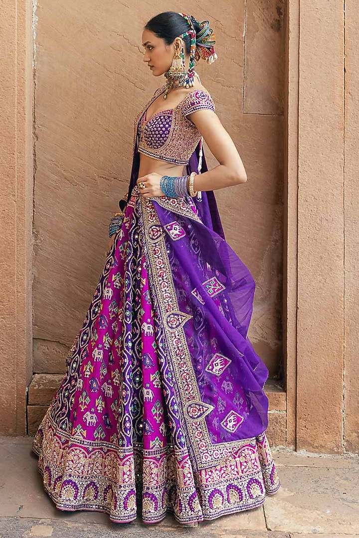 Purple Patola Silk Zardosi Work Bridal Lehenga Set by Annu Patel at Pernia's Pop Up Shop