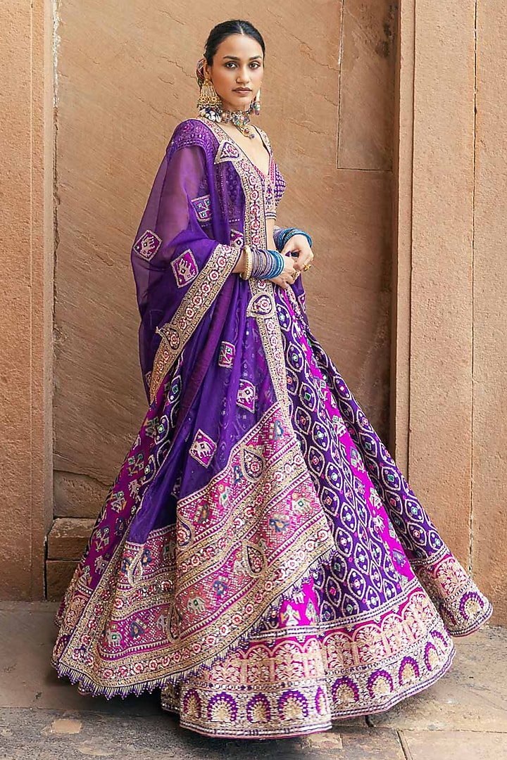 Purple Patola Silk Zardosi Work Bridal Lehenga Set by Annu Patel at Pernia's Pop Up Shop