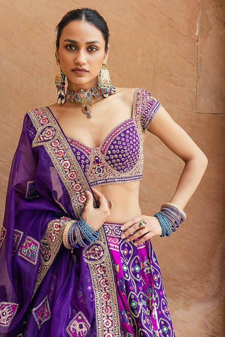 Purple Patola Silk Zardosi Work Bridal Lehenga Set by Annu Patel at Pernia's Pop Up Shop