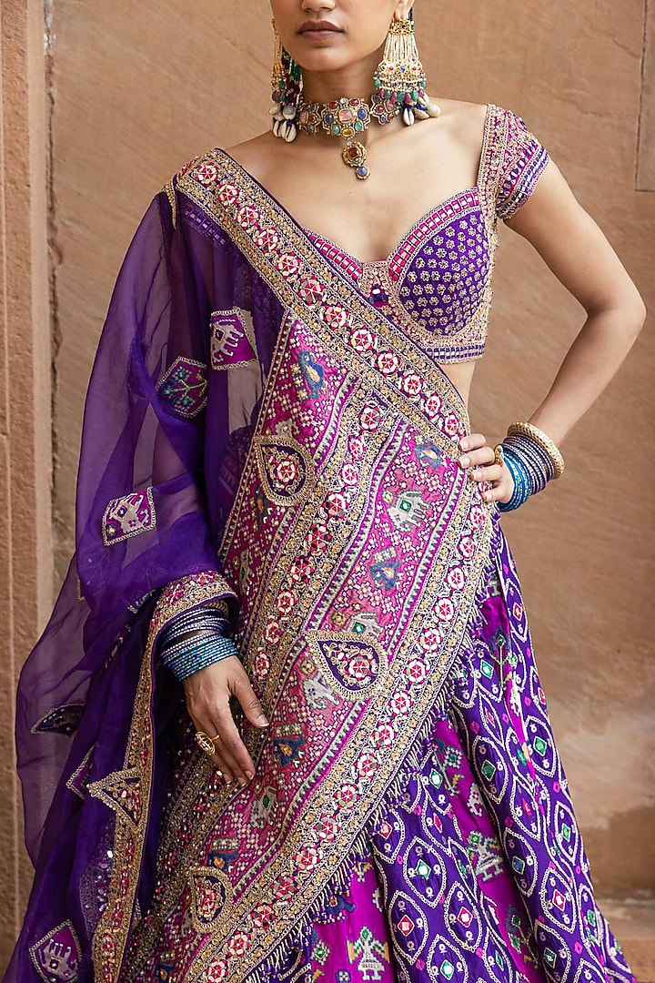 Purple Patola Silk Zardosi Work Bridal Lehenga Set by Annu Patel at Pernia's Pop Up Shop