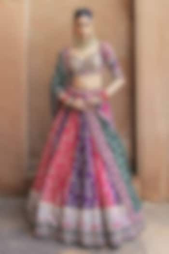 Multi-Colored Banarasi Bandhani Silk Resham Work Bridal Lehenga Set by Annu Patel at Pernia's Pop Up Shop
