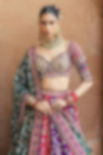 Multi-Colored Banarasi Bandhani Silk Resham Work Bridal Lehenga Set by Annu Patel at Pernia's Pop Up Shop