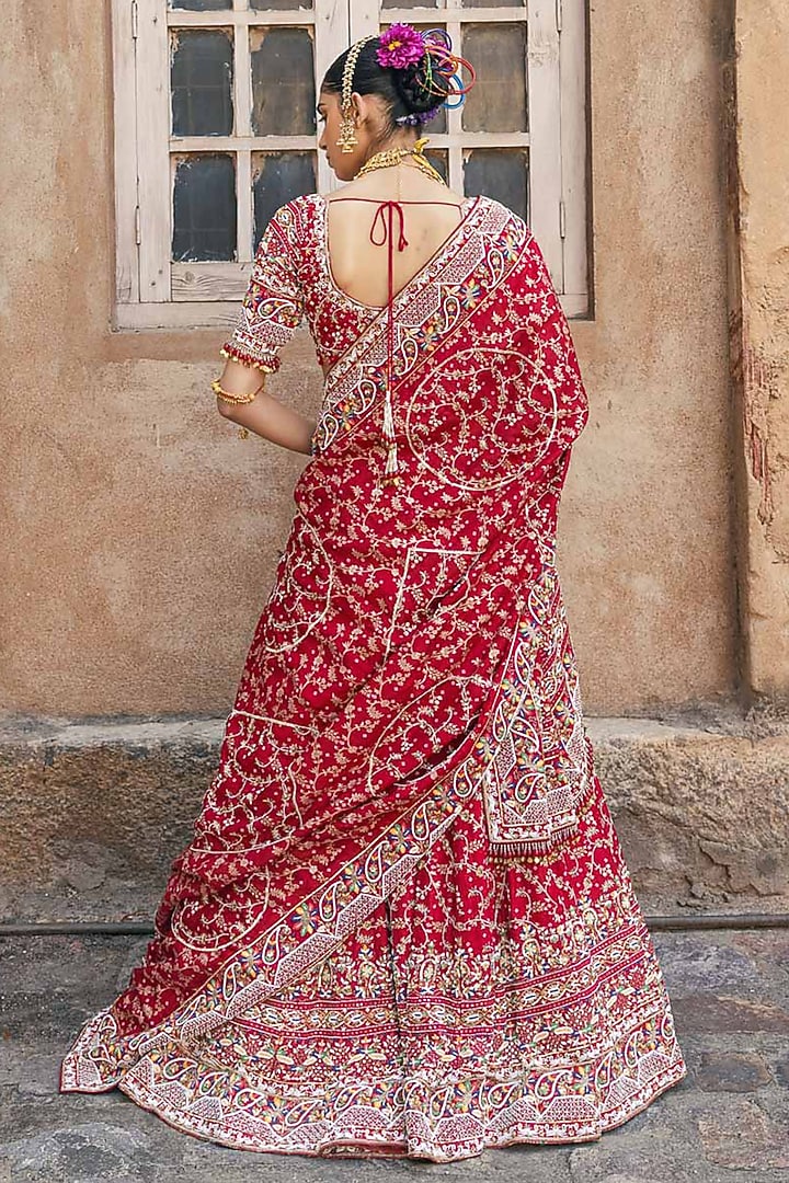 Red Banarasi Silk Zardosi Work Bridal Lehenga Set by Annu Patel at Pernia's Pop Up Shop
