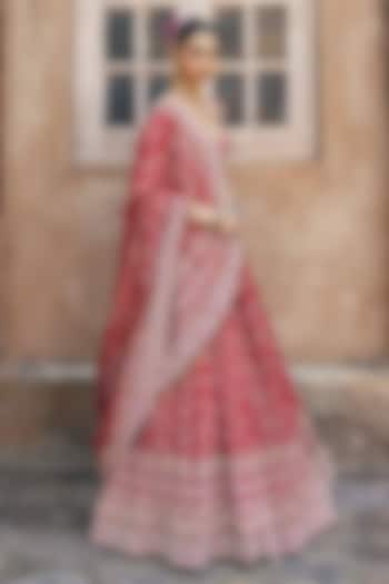 Red Banarasi Silk Zardosi Work Bridal Lehenga Set by Annu Patel at Pernia's Pop Up Shop