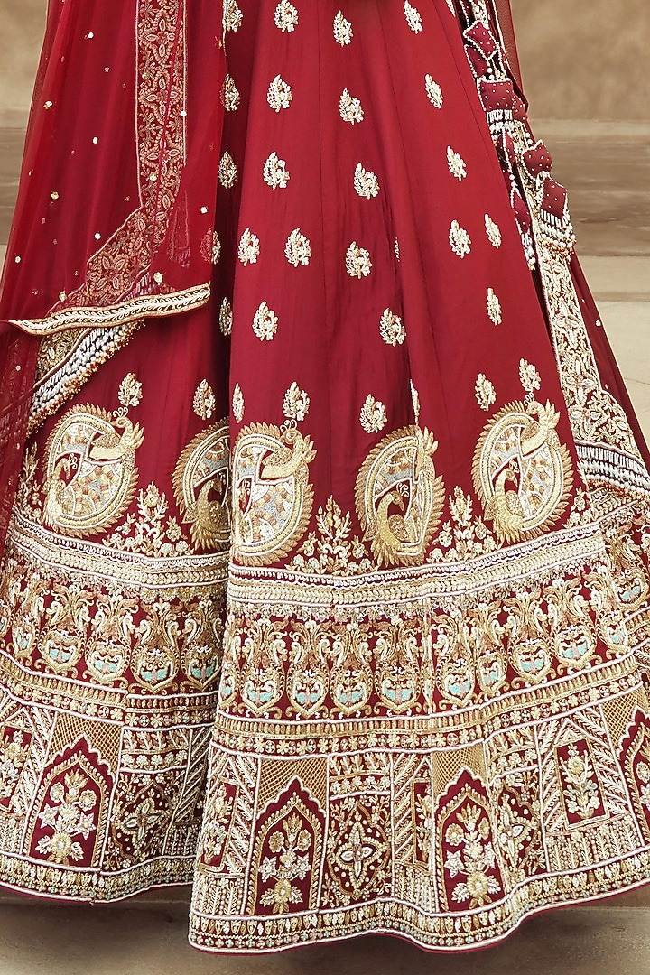 Maroon Silk & Organza Hand Embroidered Bridal Lehenga Set  by Annu Patel at Pernia's Pop Up Shop