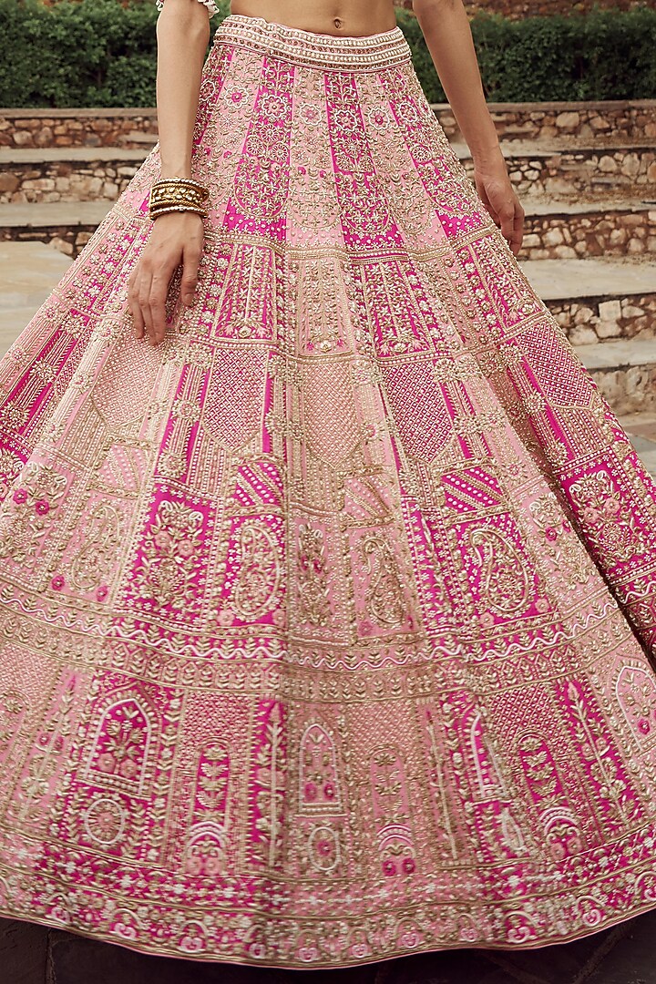 Blush Pink Silk & Organza Hand Embroidered Bridal Lehenga Set  by Annu Patel at Pernia's Pop Up Shop