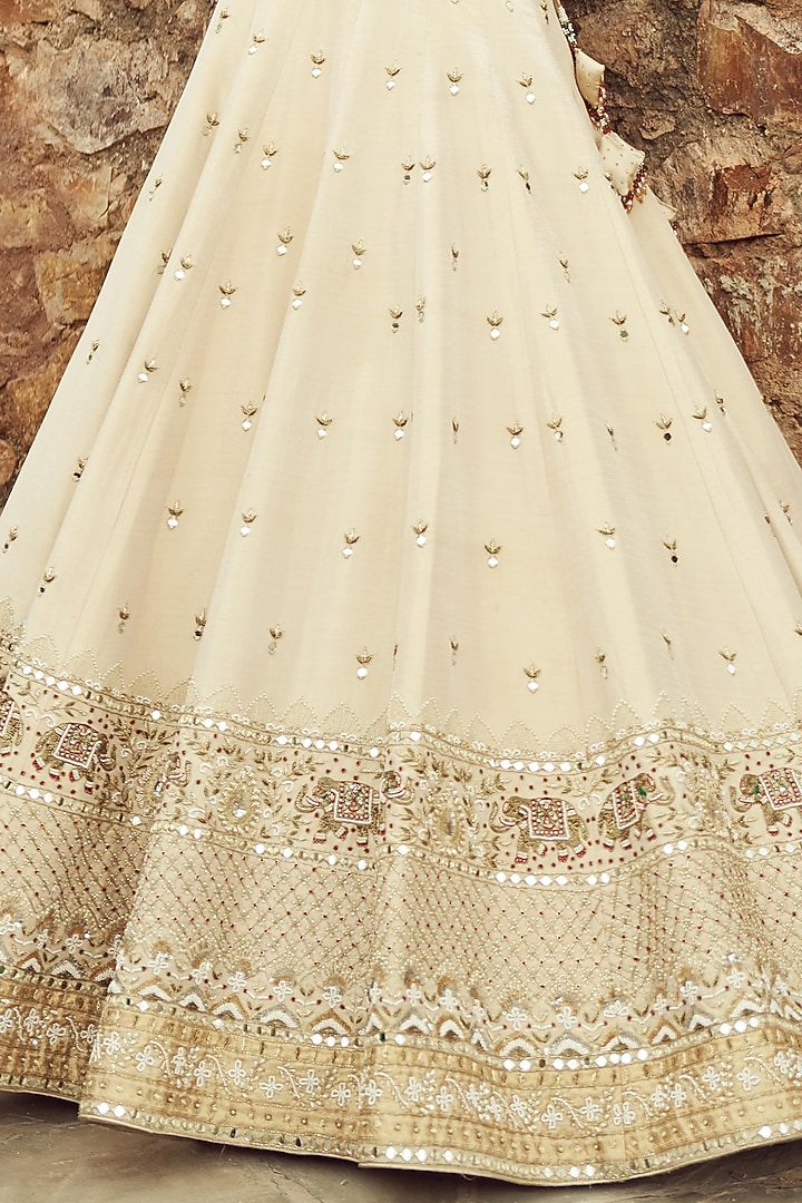 Ivory Silk & Organza Hand Embroidered Bridal Lehenga Set  by Annu Patel at Pernia's Pop Up Shop