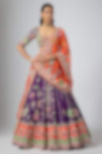 Purple Soft Silk Zardosi Embroidered Bridal Lehenga Set by ANNU'S CREATION at Pernia's Pop Up Shop