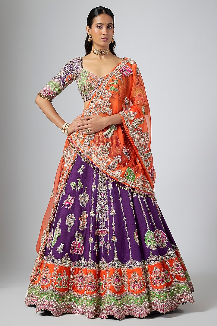 Purple Soft Silk Zardosi Embroidered Bridal Lehenga Set by ANNU'S CREATION at Pernia's Pop Up Shop