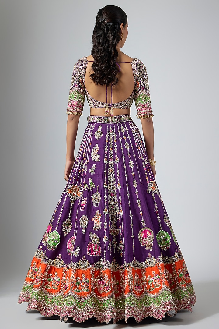 Purple Soft Silk Zardosi Embroidered Bridal Lehenga Set by Annu Patel at Pernia's Pop Up Shop