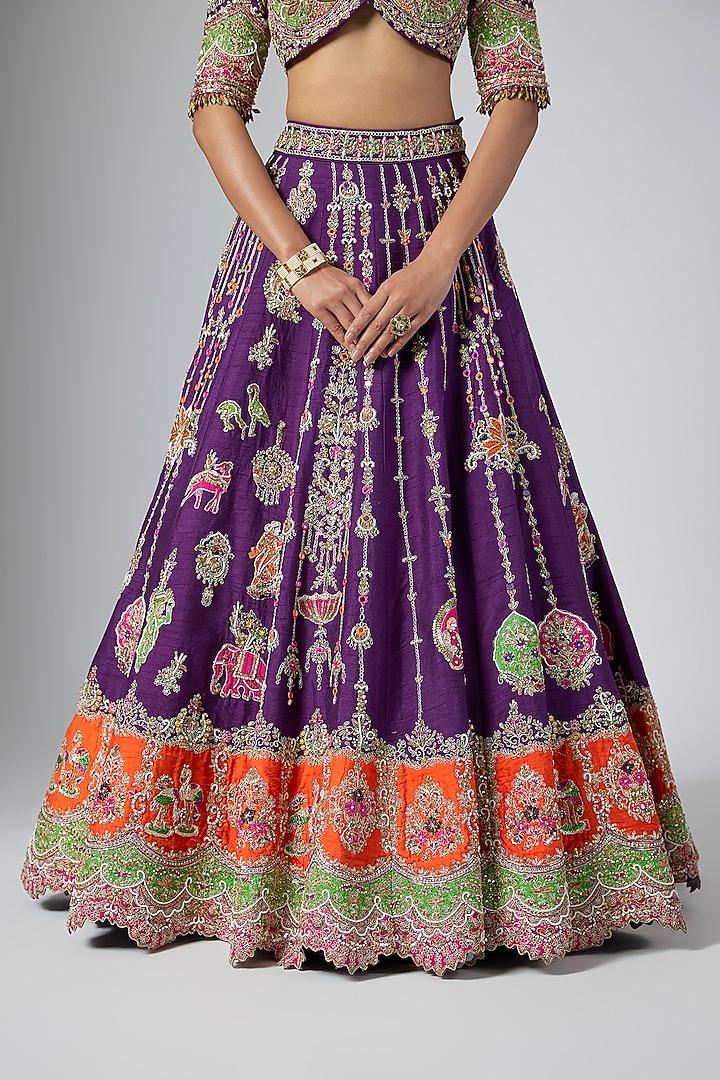 Purple Soft Silk Zardosi Embroidered Bridal Lehenga Set by Annu Patel at Pernia's Pop Up Shop