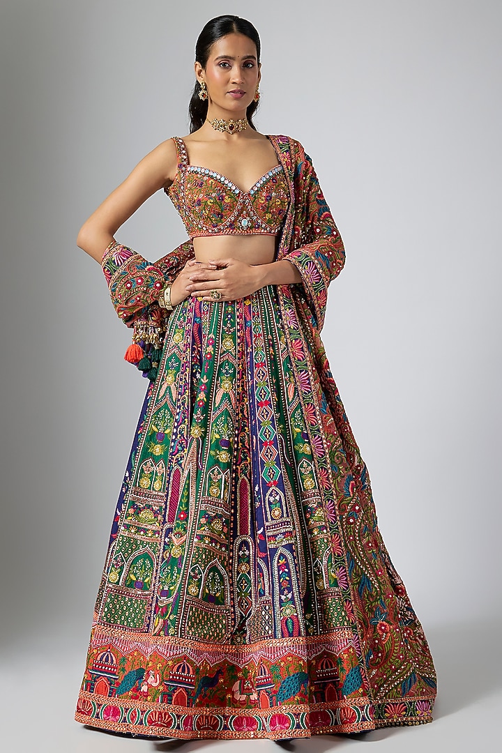 Multi-Colored Silk Zardosi Embroidered Bridal Lehenga Set by ANNU'S CREATION at Pernia's Pop Up Shop