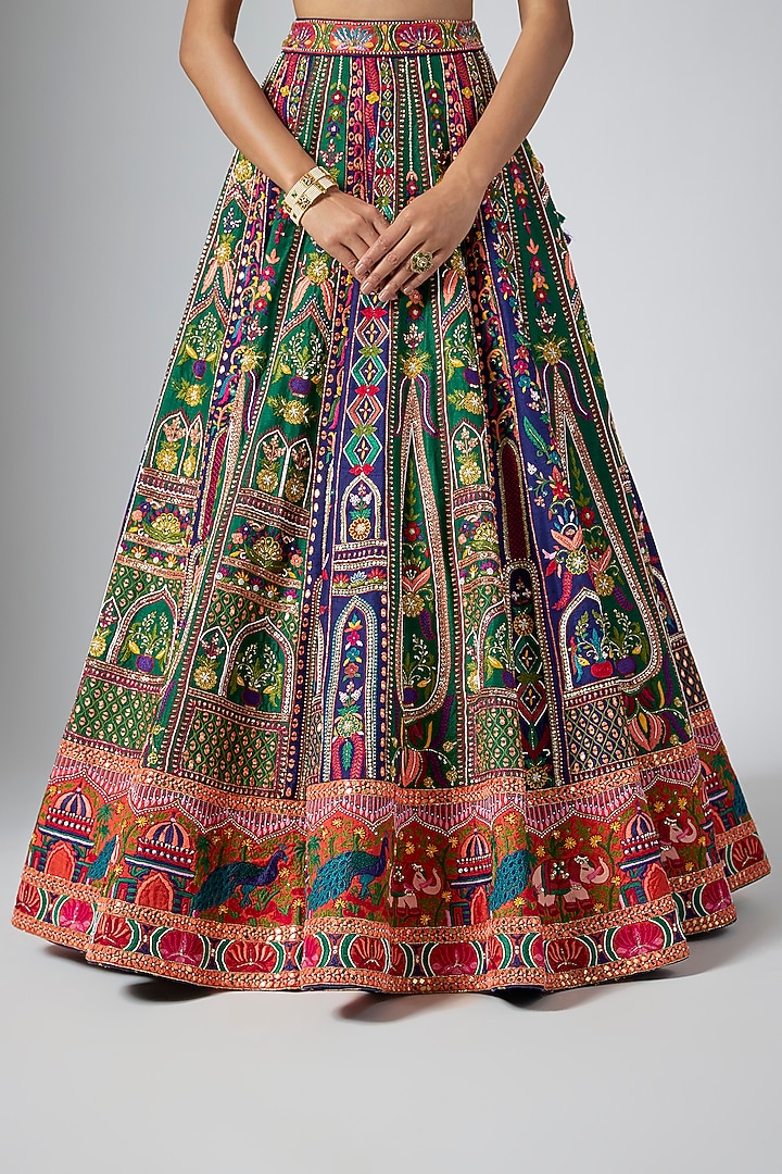 Multi-Colored Silk Zardosi Embroidered Bridal Lehenga Set by Annu Patel at Pernia's Pop Up Shop