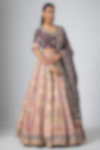 Peach Pure Banarasi Silk Zardosi Embroidered Bridal Lehenga Set by ANNU'S CREATION at Pernia's Pop Up Shop