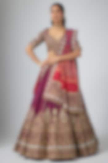 Jamuni-Colored Raw Silk Zardosi Embroidered Bridal Lehenga Set by ANNU'S CREATION at Pernia's Pop Up Shop