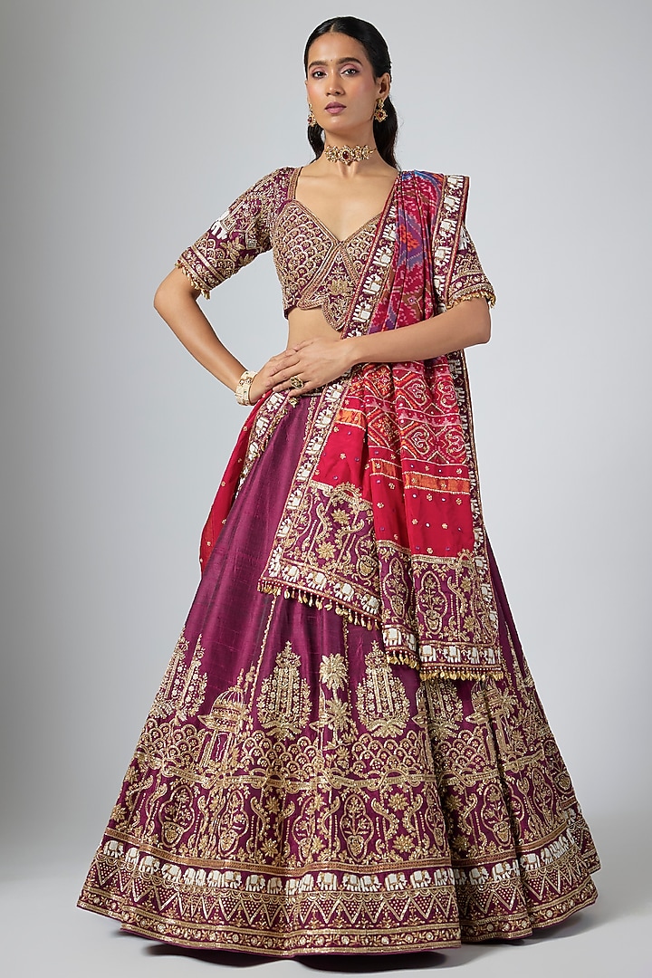Jamuni-Colored Raw Silk Zardosi Embroidered Bridal Lehenga Set by ANNU'S CREATION at Pernia's Pop Up Shop