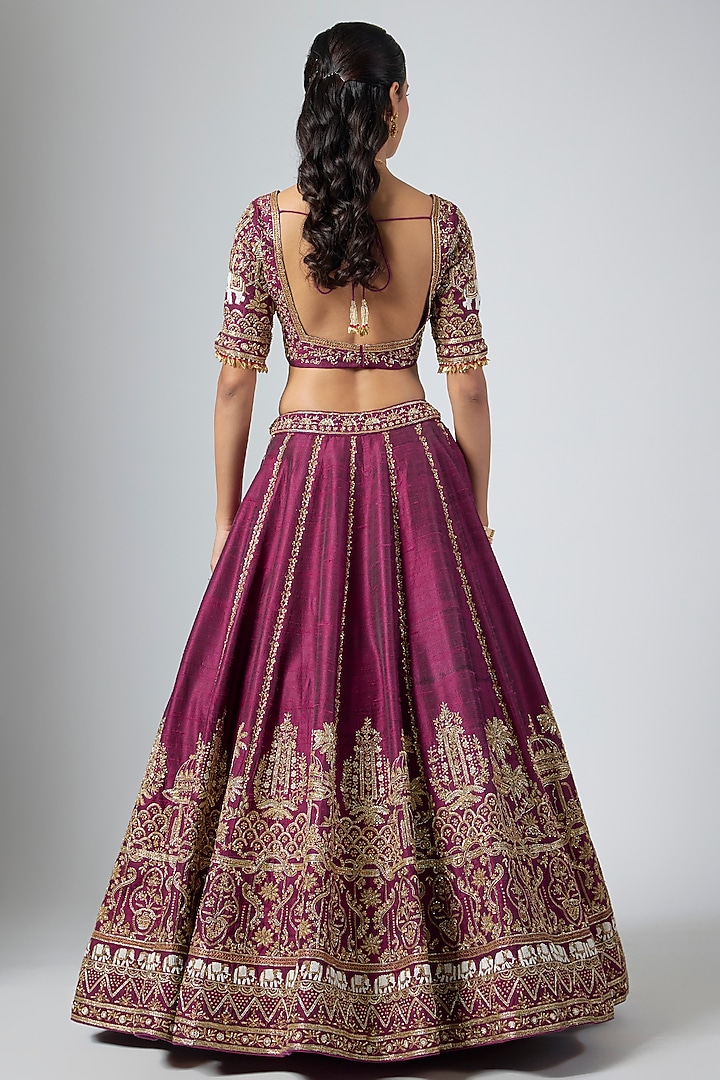 Jamuni-Colored Raw Silk Zardosi Embroidered Bridal Lehenga Set by Annu Patel at Pernia's Pop Up Shop