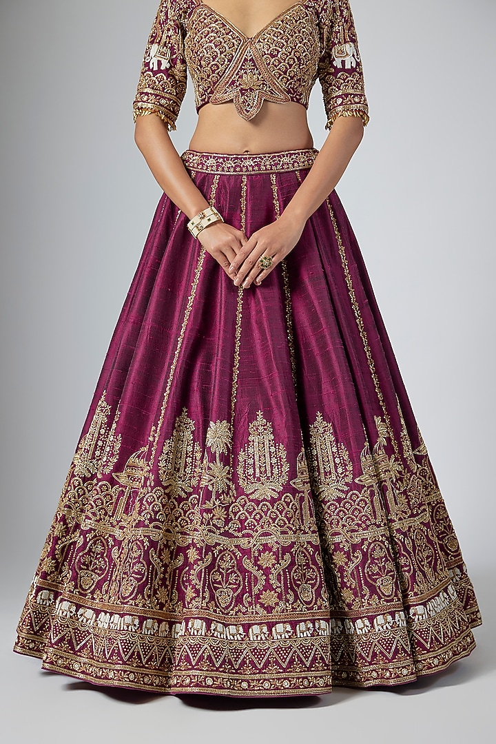 Jamuni-Colored Raw Silk Zardosi Embroidered Bridal Lehenga Set by Annu Patel at Pernia's Pop Up Shop