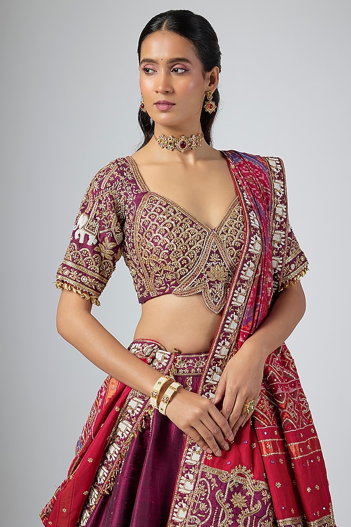 Jamuni-Colored Raw Silk Zardosi Embroidered Bridal Lehenga Set by Annu Patel at Pernia's Pop Up Shop