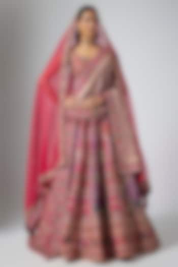 Pink & Purple Silk Zardosi Embroidered Bridal Lehenga Set by ANNU'S CREATION at Pernia's Pop Up Shop