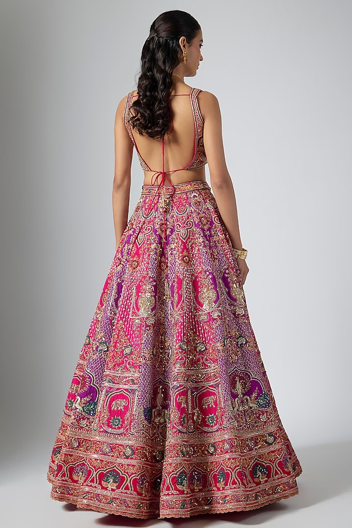 Pink & Purple Silk Zardosi Embroidered Bridal Lehenga Set by Annu Patel at Pernia's Pop Up Shop