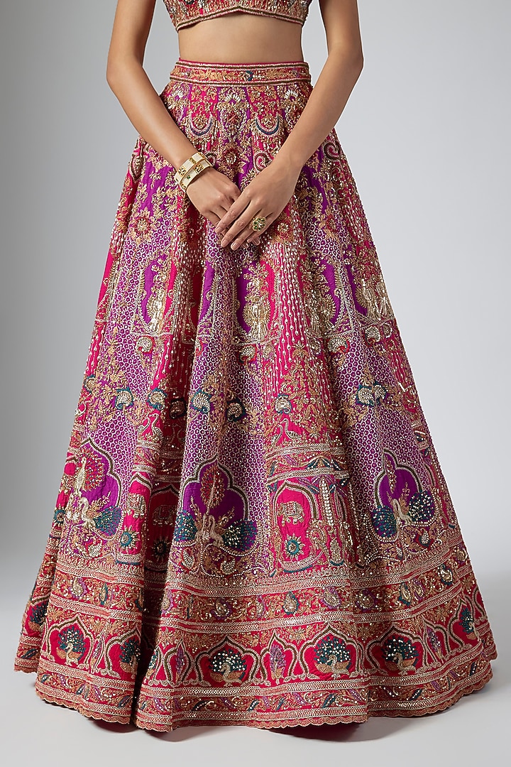 Pink & Purple Silk Zardosi Embroidered Bridal Lehenga Set by Annu Patel at Pernia's Pop Up Shop