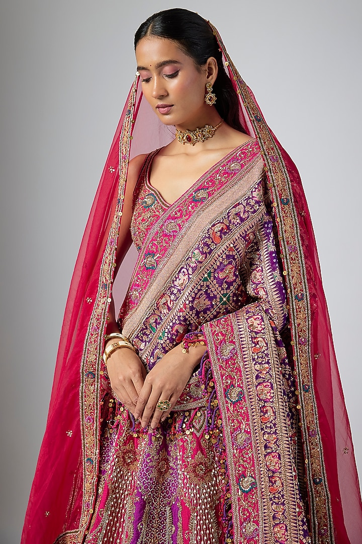 Pink & Purple Silk Zardosi Embroidered Bridal Lehenga Set by Annu Patel at Pernia's Pop Up Shop