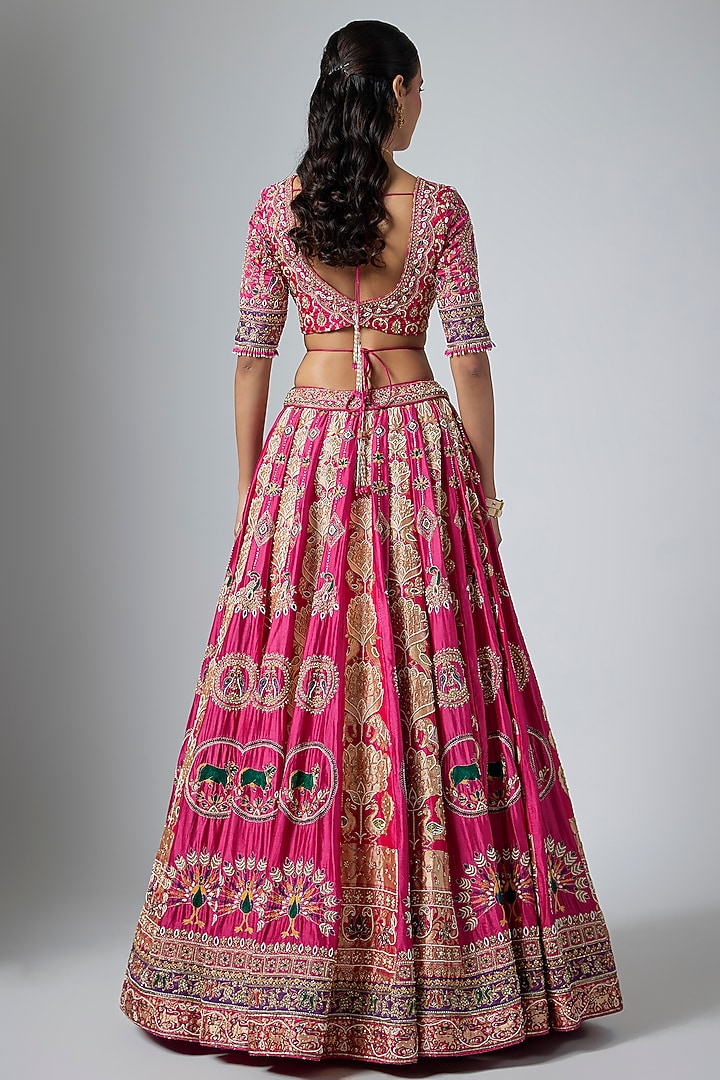 Pink & Purple Pure Banarasi Katan Silk Zardosi Embroidered Bridal Lehenga Set by Annu Patel at Pernia's Pop Up Shop