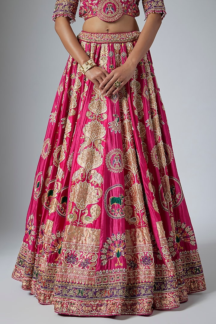 Pink & Purple Pure Banarasi Katan Silk Zardosi Embroidered Bridal Lehenga Set by Annu Patel at Pernia's Pop Up Shop