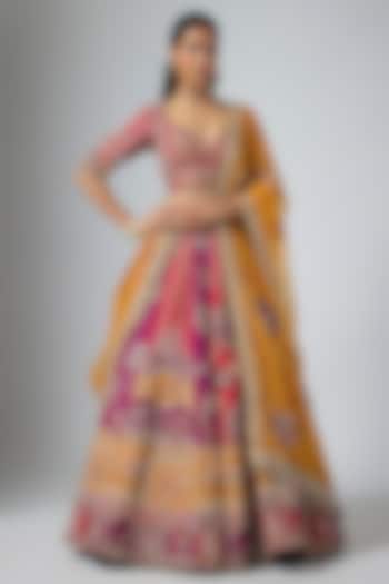 Multi-Colored Silk Marodi Embroidered Bridal Lehenga Set by ANNU'S CREATION at Pernia's Pop Up Shop