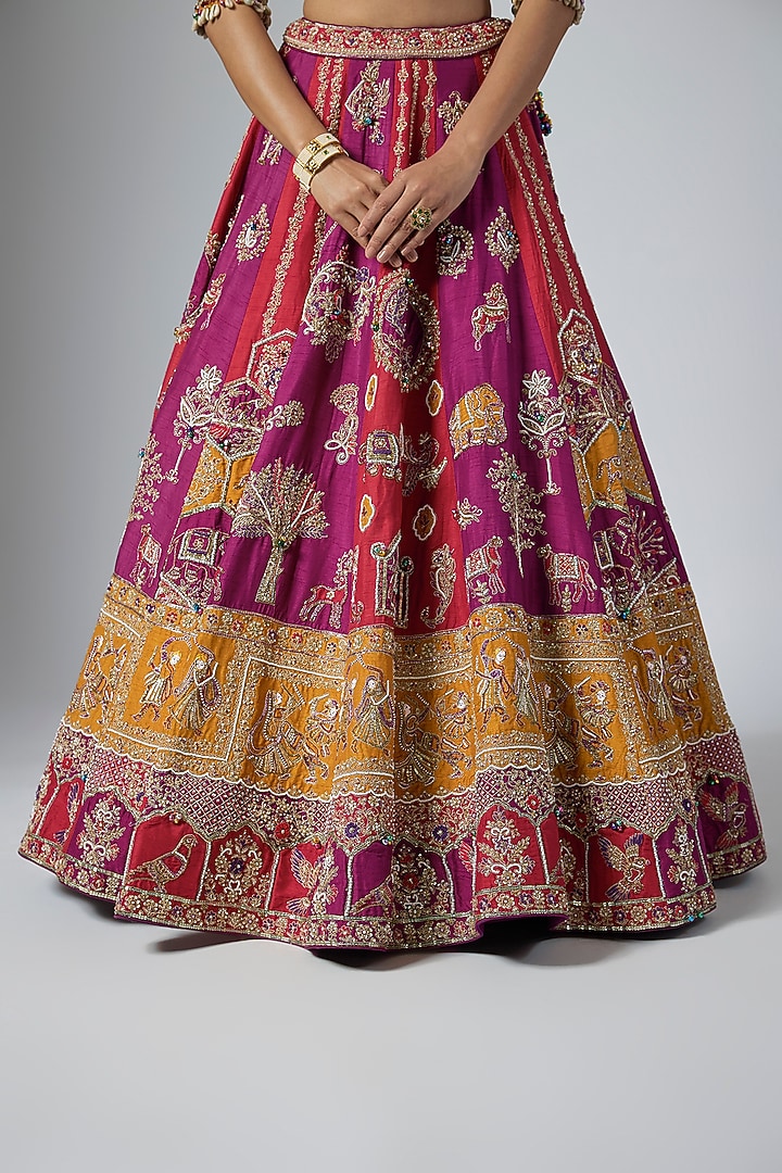 Multi-Colored Silk Marodi Embroidered Bridal Lehenga Set by Annu Patel at Pernia's Pop Up Shop