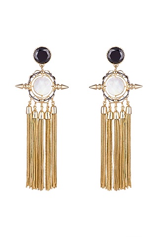 Gold Plated Cubic Zirconia Tassel Earrings by Anaqa