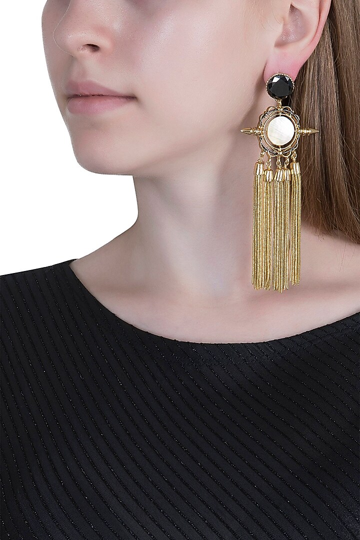 Gold Plated Cubic Zirconia Tassel Earrings by Anaqa at Pernia's Pop Up Shop
