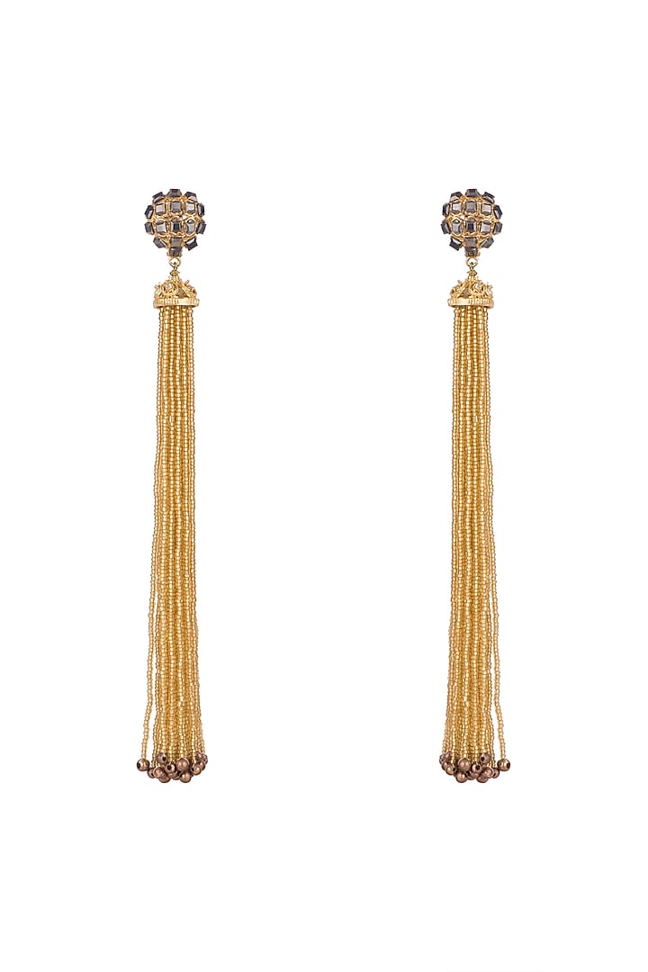 Gold Plated Cubic Zirconia & Beads Tassels Earrings by Anaqa at Pernia's Pop Up Shop