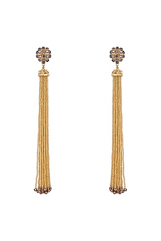 Gold Plated Cubic Zirconia & Beads Tassels Earrings by Anaqa