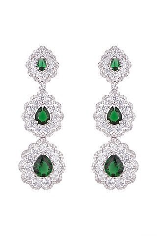 White Finish Semi-Precious Emerald Earrings by Anaqa