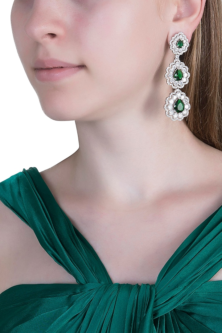 White Finish Semi-Precious Emerald Earrings by Anaqa at Pernia's Pop Up Shop