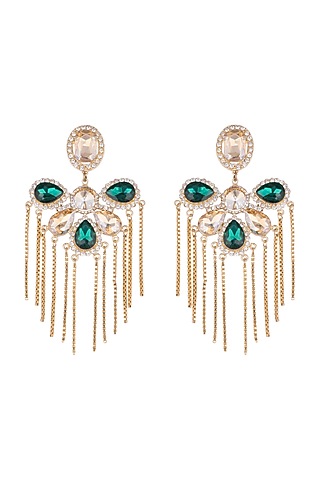 Gold Plated Cubic Zirconia & Tassels Earrings by Anaqa