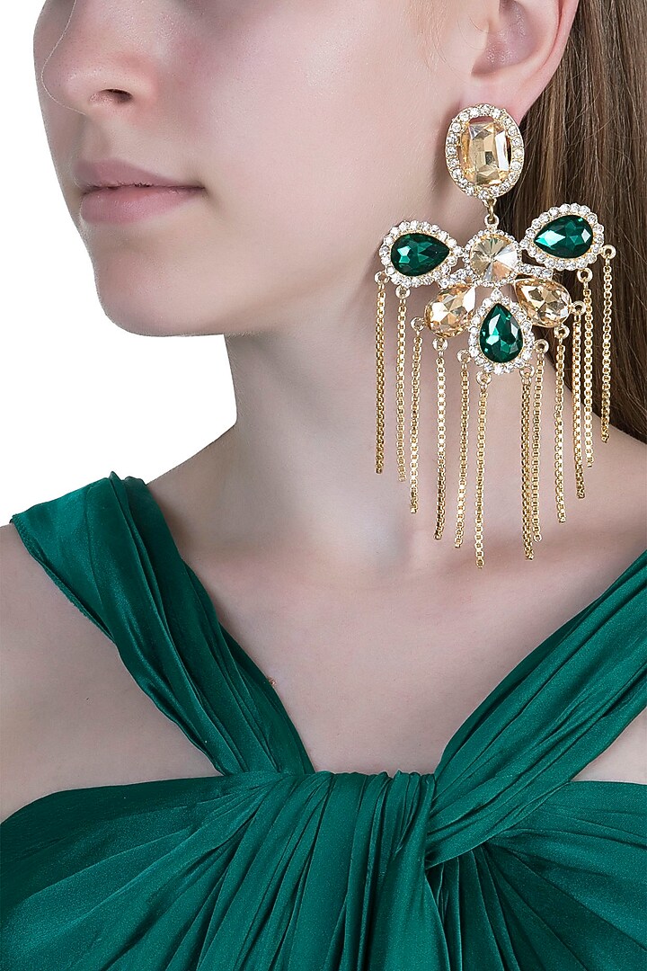 Gold Plated Cubic Zirconia & Tassels Earrings by Anaqa at Pernia's Pop Up Shop