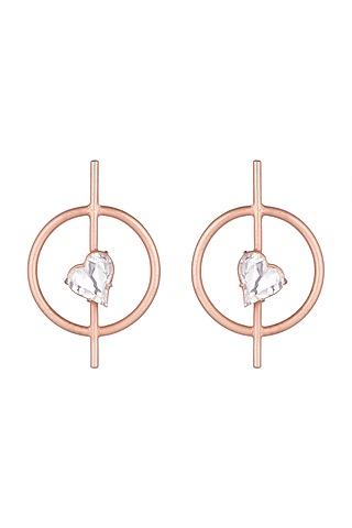 Rose Gold Plated Uncut Cubic Zirconia Earrings by Anaqa