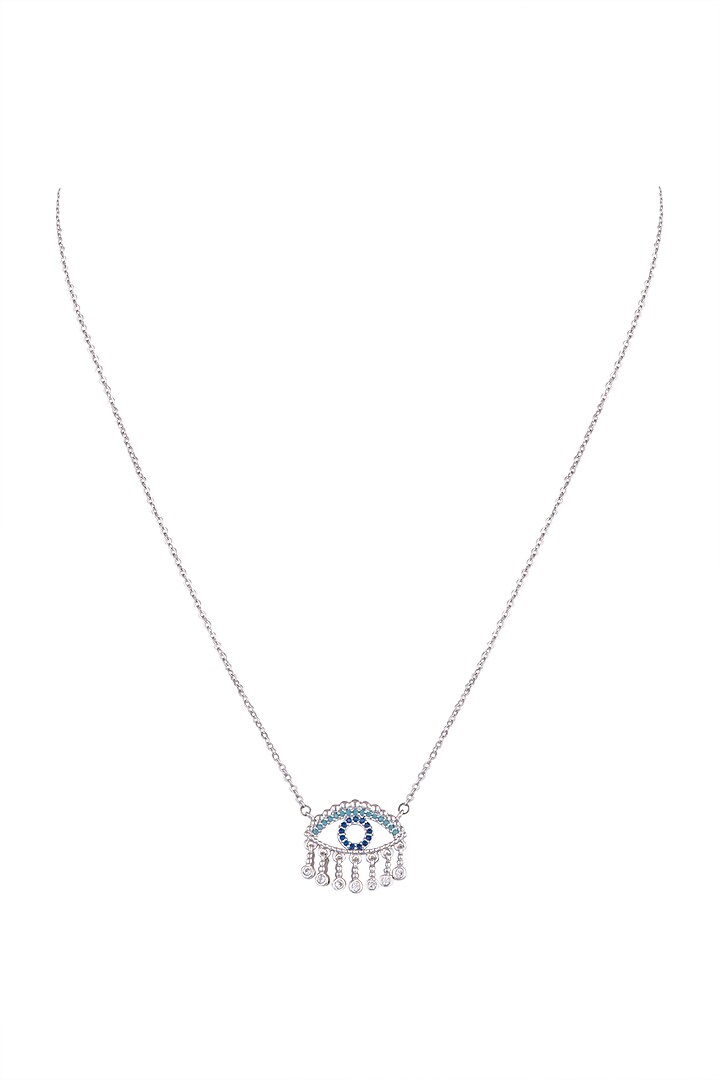 White Finish Blue & White Cubic Zirconia Chain Necklace by Anaqa