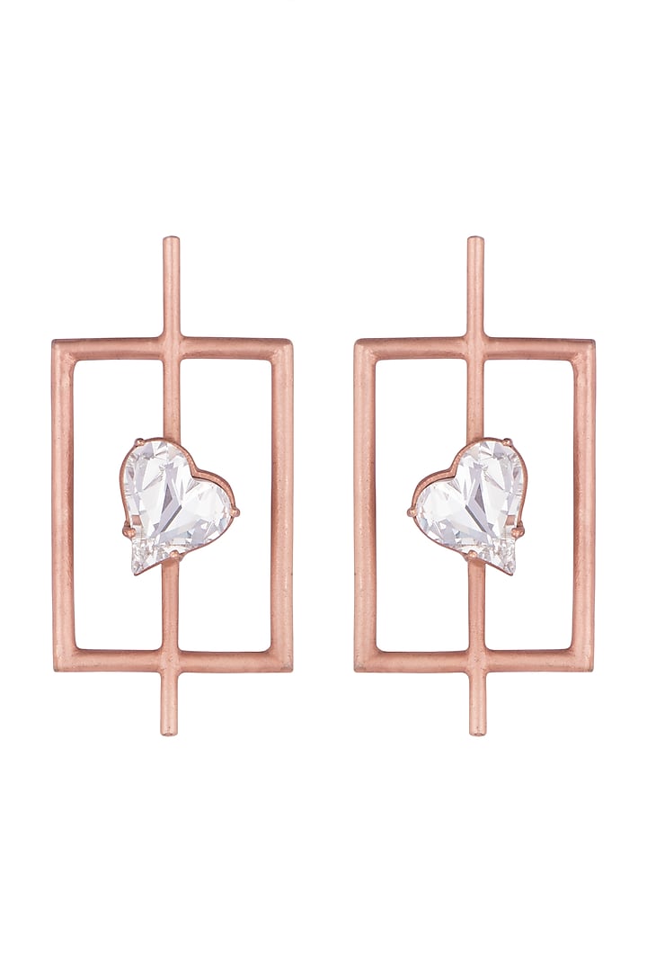 Rose Gold Plated Uncut Cubic Zirconia Earrings by Anaqa