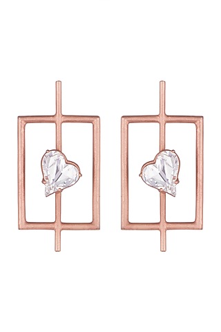 Rose Gold Plated Uncut Cubic Zirconia Earrings by Anaqa