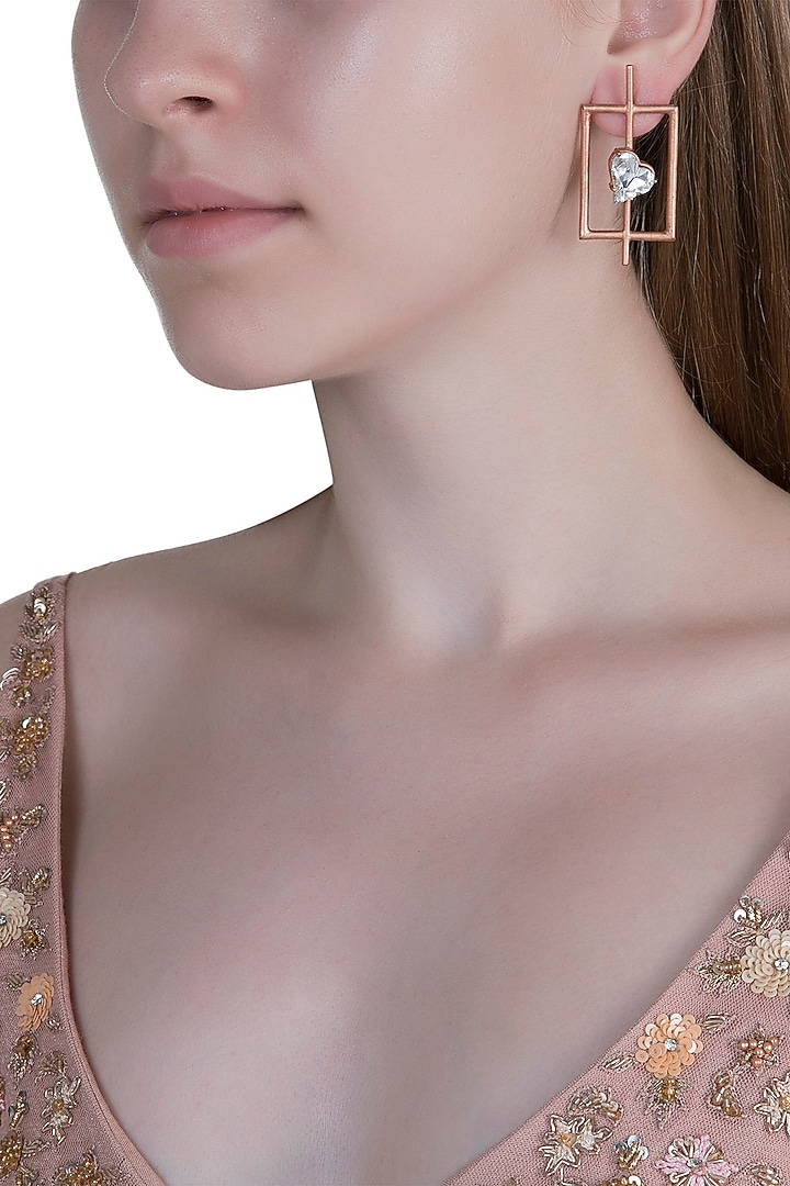 Rose Gold Plated Uncut Cubic Zirconia Earrings by Anaqa at Pernia's Pop Up Shop