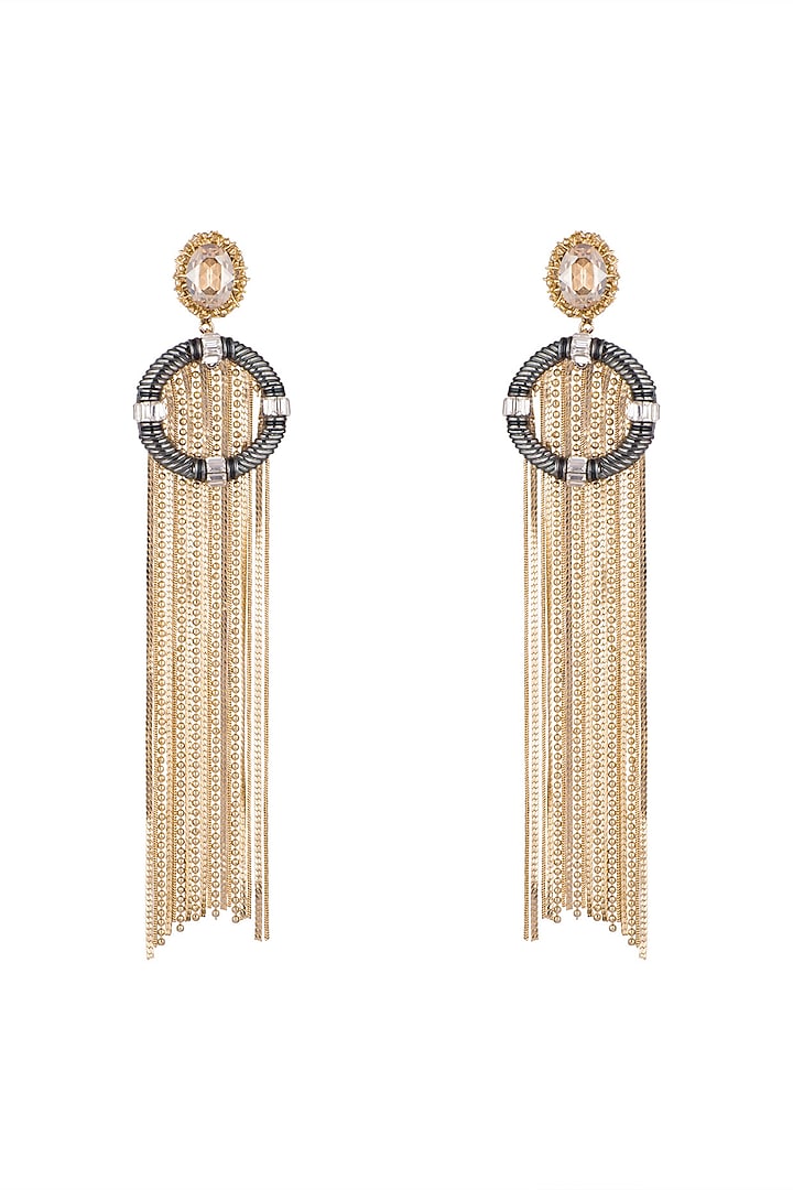 Gold Plated Cubic Zirconia Tassel Earrings by Anaqa
