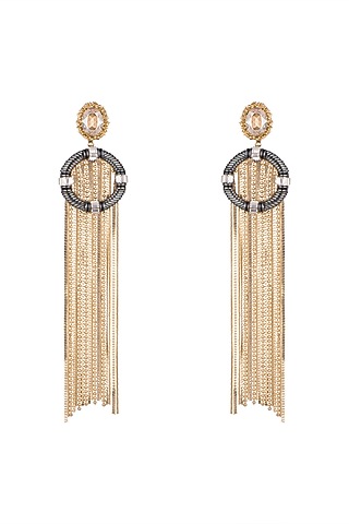 Gold Plated Cubic Zirconia Tassel Earrings by Anaqa