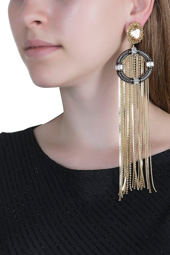 Gold Plated Cubic Zirconia Tassel Earrings by Anaqa at Pernia's Pop Up Shop